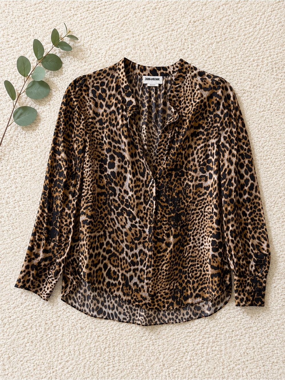 Leopard Print Satin Blouse - Brown